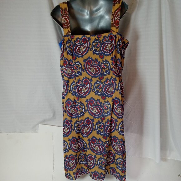 Vintage 1960s House Summer Dress Handmade Paisley Sz XL Pocket Blue Yellow Red - Picture 8 of 13